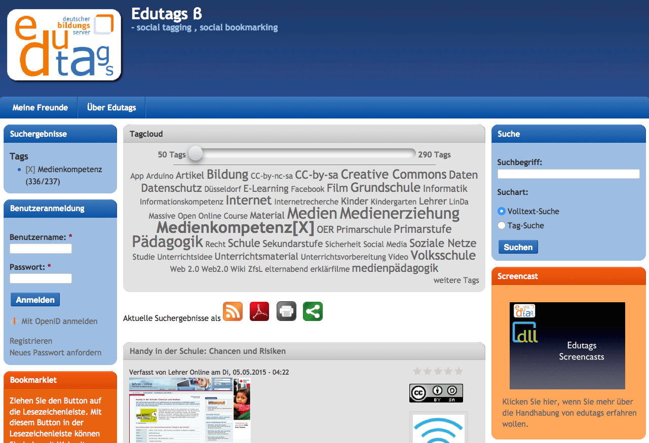 Screenshot von edutags.de (nicht unter freier Lizenz)