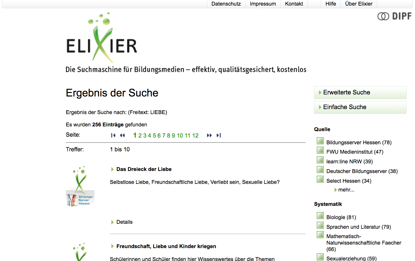 Screenshot von bildungsserver.de/elixier (nicht unter freier Lizenz)