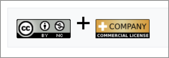 Symbol der CC-BY-NC-Lizenz plus ein weiterer Button mit der Schrift + COMPANY Commercial License