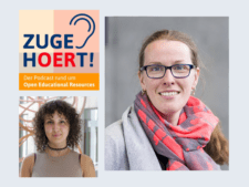 Collage; oben links: Logo zugehOERt, unten links: Foto von Nora Goßmann, rechts groß: Foto von Ellen Pflaum