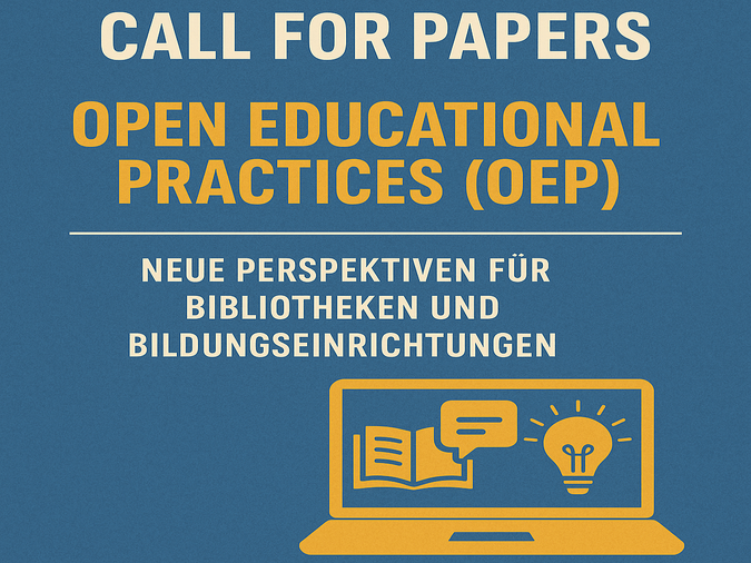 blauer Hintergrund mit Gelber Schrift, Call For Papers, Laptop Icon