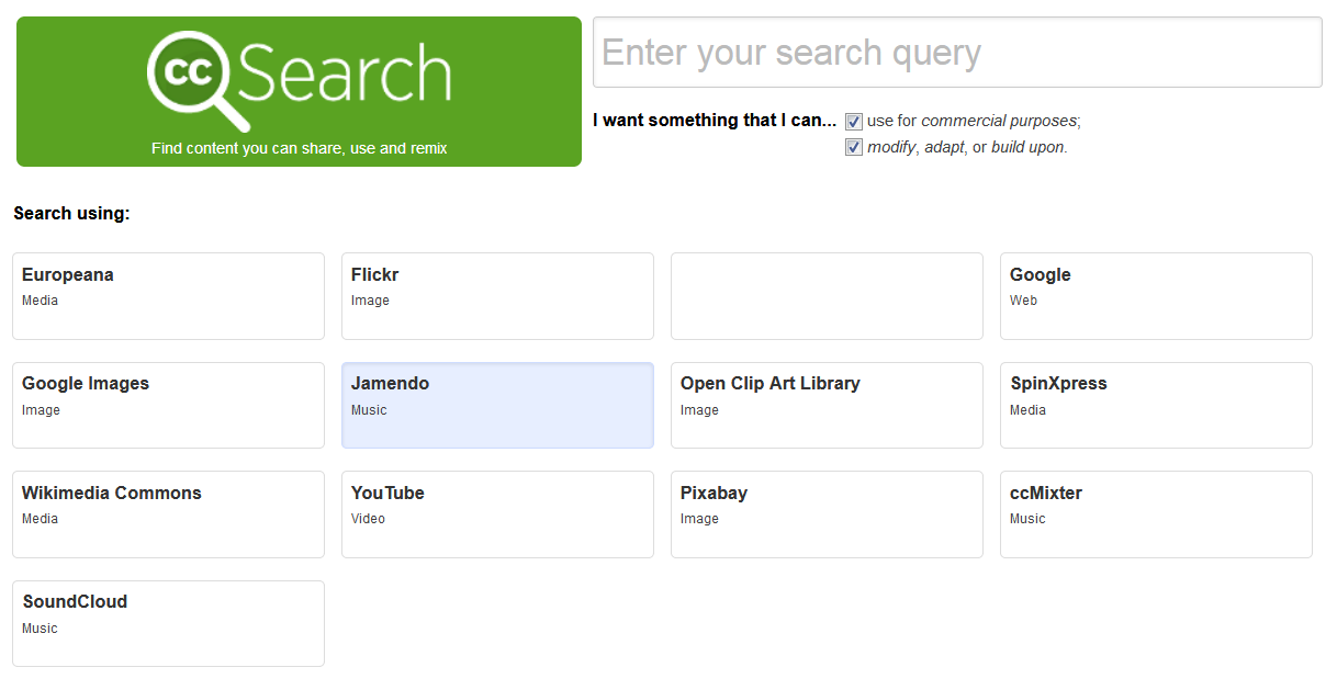 Screenshot der Suche von Creative Commons