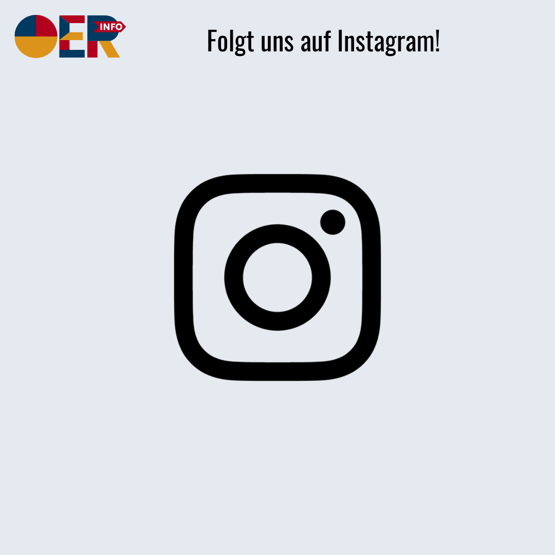 OERinfo auf Instagram, Schriftzug "Folgt uns auf Instagram! und Instagram-Glyph"