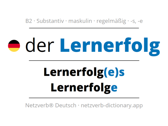 Links kreisförmige Deutschlandflagge, mittig steht "der Lernefolg", darunter zwei Deklinationsformen